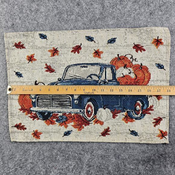 Fall Pumpkin Blue Truck Tapestry Placemats Autumn Leaves Vintage Pickup Truck - Picture 7 of 9